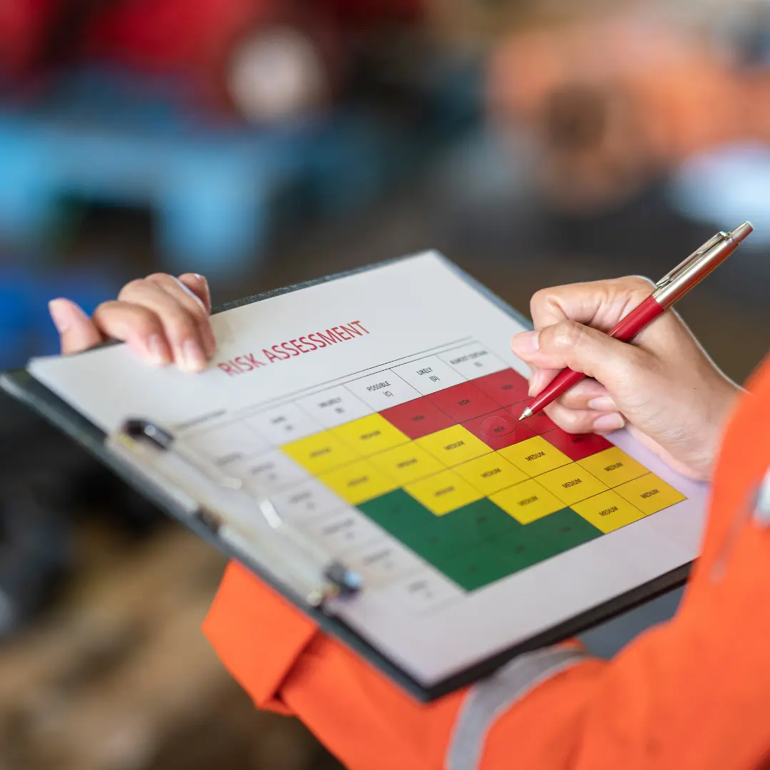 Engineer reviewing fire prevention measures implemented in a commercial space.