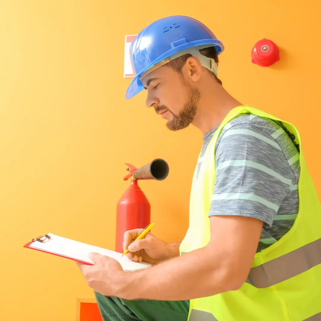 Engineer evaluating the fire safety features of a building's structure